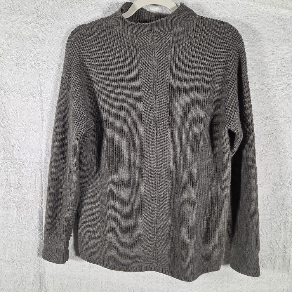 Rachel Zoe Sweater XS Gray Ribbed Mock Neck Merino Wool Blend Knit Pullover